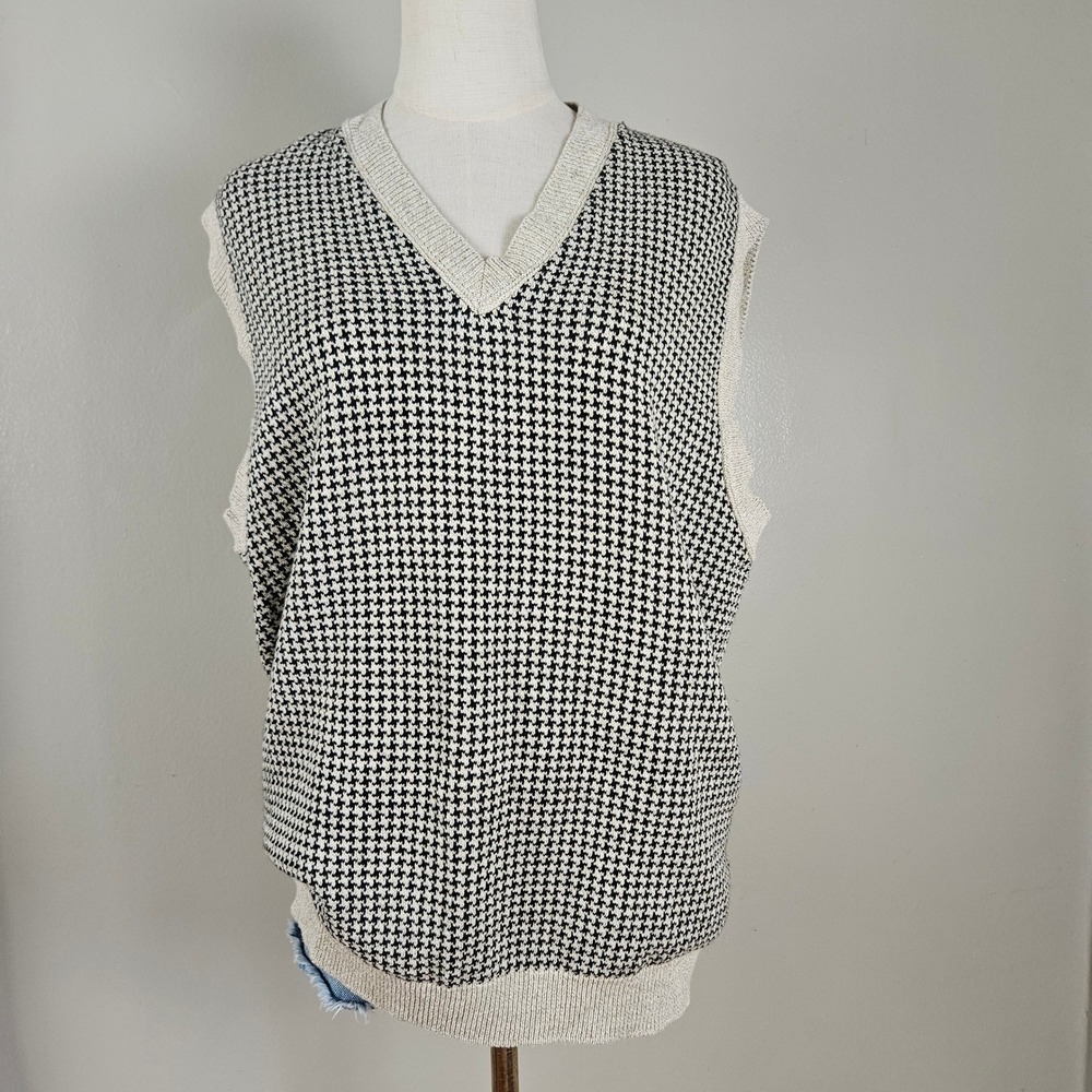 Payne Stewart Houndstooth Sweater Vest Sz L Black Ivory V-Neck Golf - Picture 3 of 8